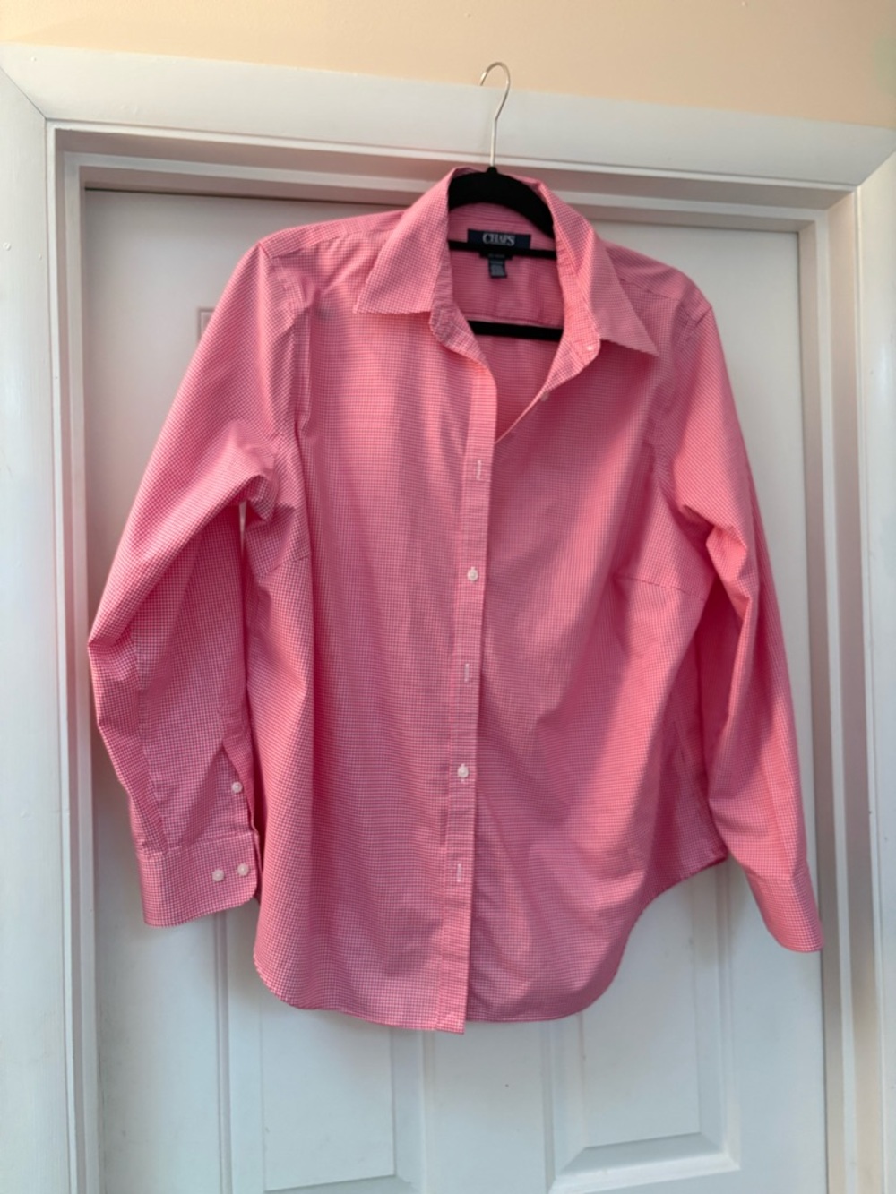 CHAPS Women’s Plus Size 1X Pink Gingham Classic Button-Down Shirt